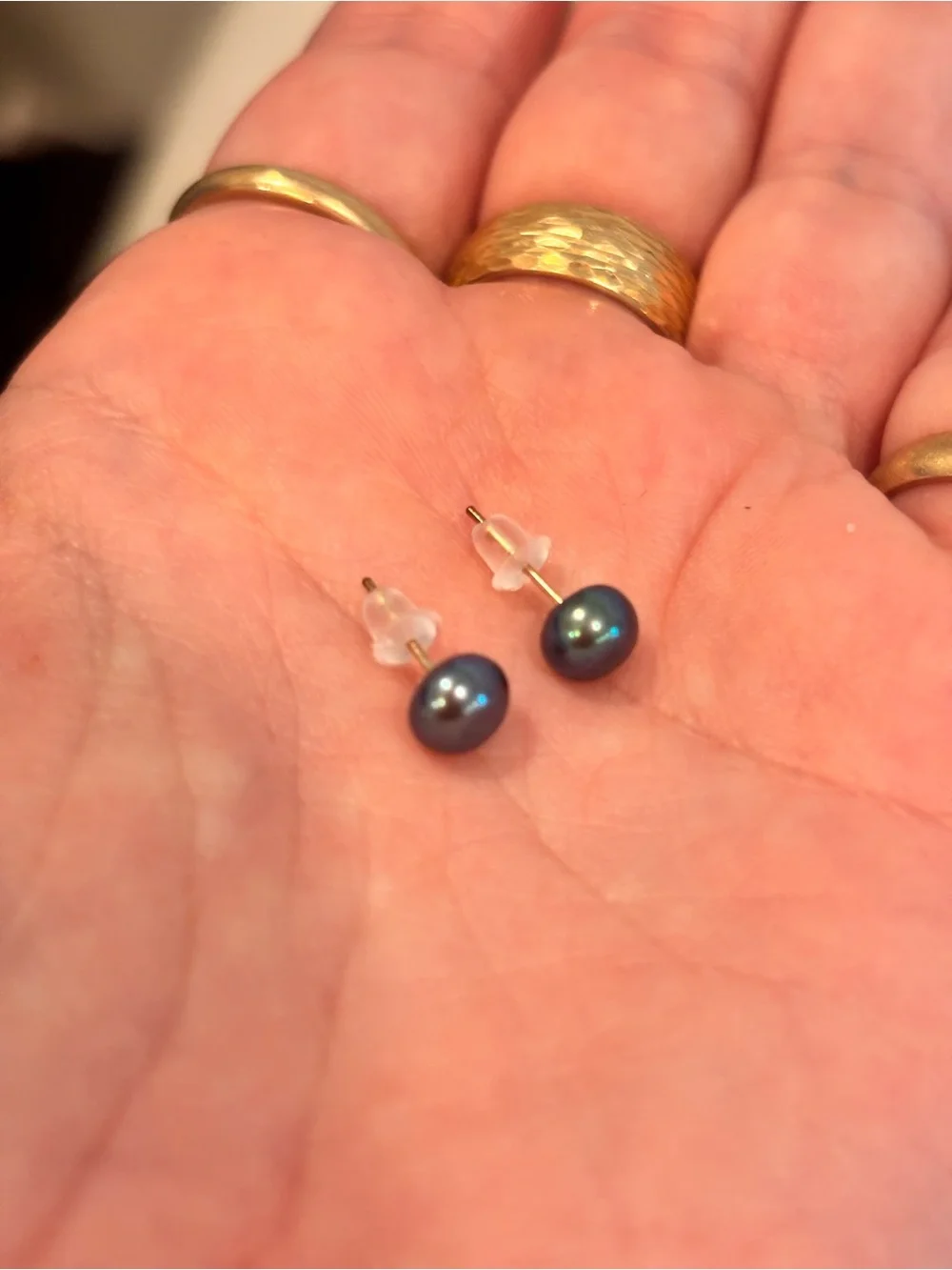 10k Yellow Gold Cultured Black Pearl Stud Earrings NEW Made in Italy